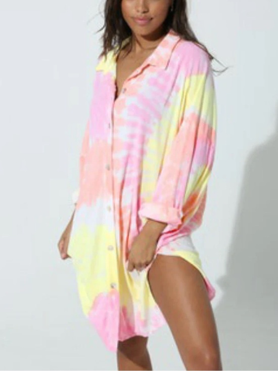 Electric & Rose Other - Electric & Rose  Prism hand tie-dyed Seaside Coverup Beach oversized Shirt XS/S